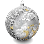 Set of 3 silver Christmas balls "Bells, Bullfinches and Nostalgia"